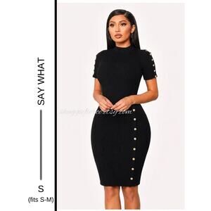 MSRP $78 ✨Say What Black Ribbed Bodycon Midi Dress Size S (fits S-M)✨QUICK SHIP